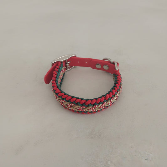 Collare Bosco Alpino made in Italy artigianale rosso verde bianco e oro in paracord con adattatore in biothane regolabile disponibile in varie misure made in Italy artigianale