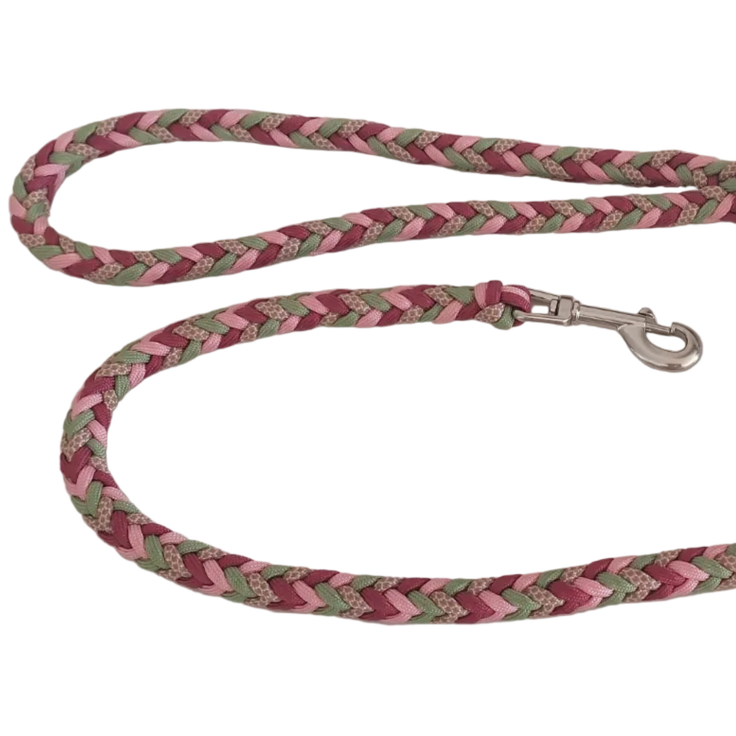 Guinzaglio bosco incantato rosa dettaglio del paracord utilizzato per realizzarlo con moschettone in acciaio argentato