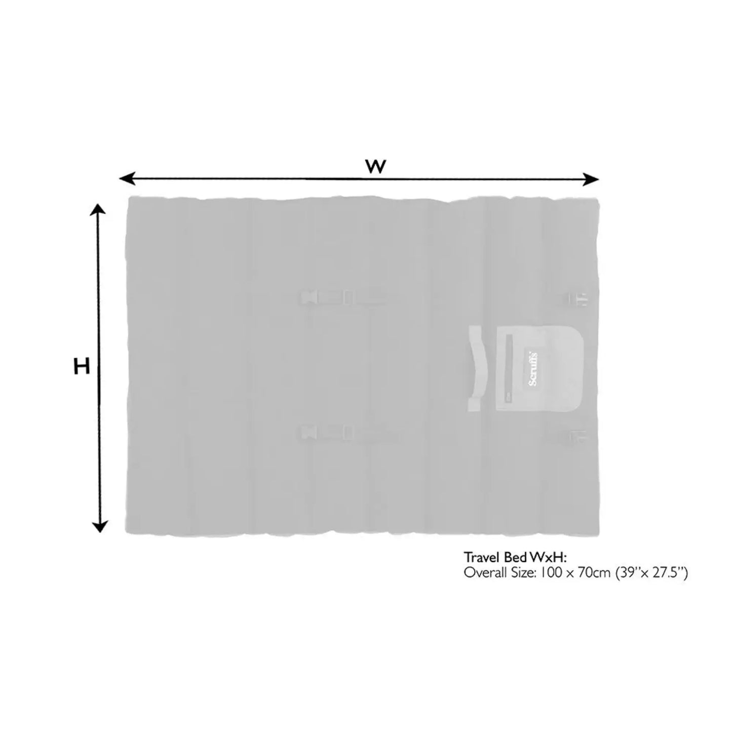 Lettino da viaggio Roll Up travel bed con dettaglio delle misure