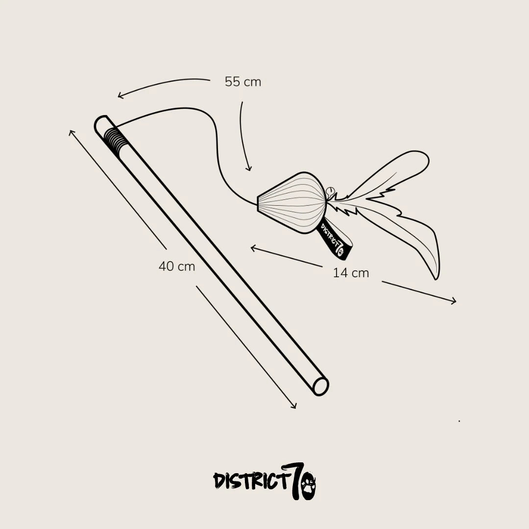 bacchetta smash gioco interattivo per gatti misure del bastoncino 40cm della cordoncino 50cm e della pallina in cartone con piume di 14cm