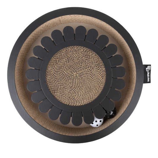 Tiragraffi Bloom nero gioco interattivo e tiragraffi per gatti in cartone resistente a forma di fiore con palline e campanelline