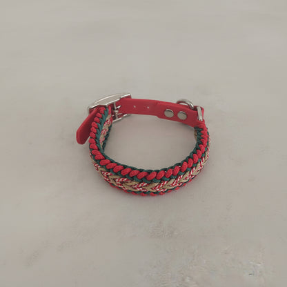 Collare Bosco Alpino made in Italy artigianale rosso verde bianco e oro in paracord con adattatore in biothane regolabile disponibile in varie misure made in Italy artigianale