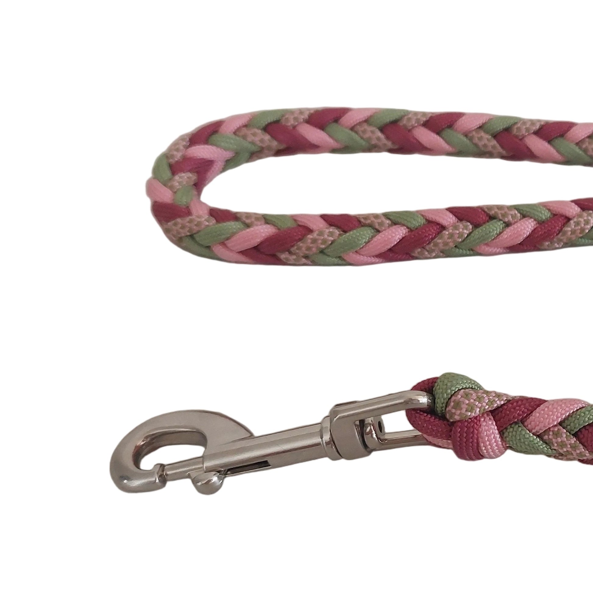 Dettaglio del Guinzaglio Bosco Incantato rosa e verde made in Italy Artigianale