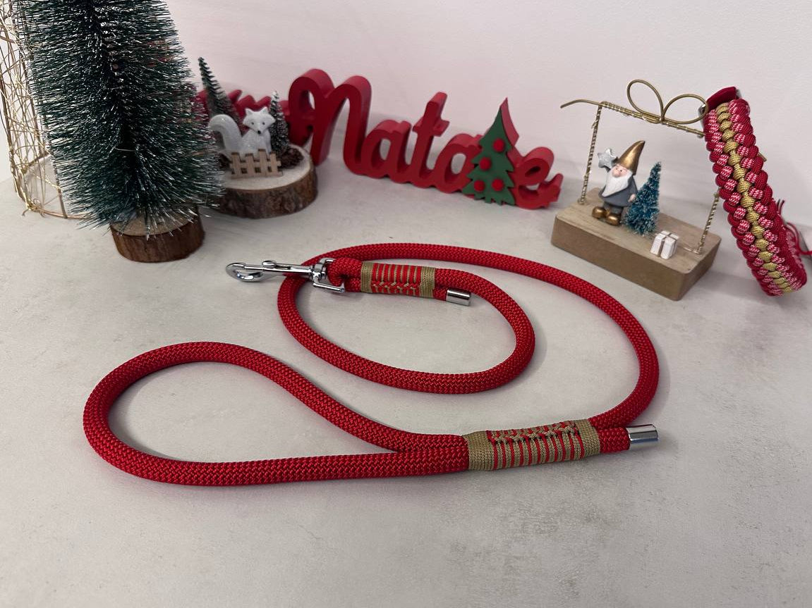 Set natalizio guinzaglio rosso Isa abbinato al suo collare cordinato chic per Natale per cani di taglia piccola e media regalo perfatto per natae
