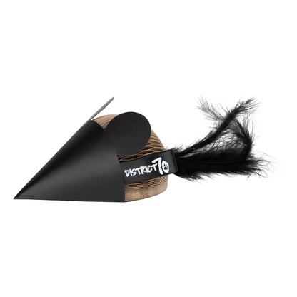 Dettaglio del gioco topo sonoro con piuma incluso nella giftbox set 3 giochi per gatti