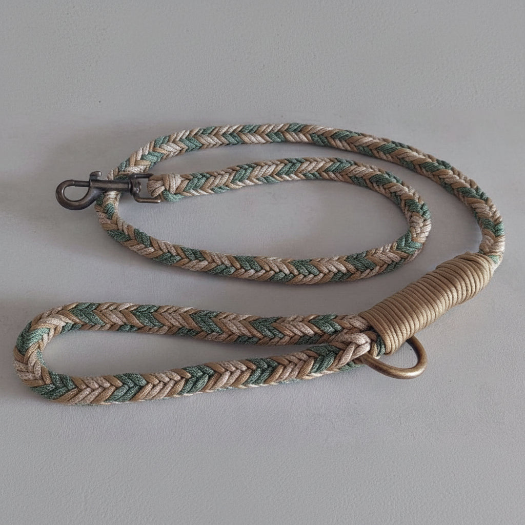 Guinzaglio Bosco Incantato Verde in paracord e moschettone in oro anticato