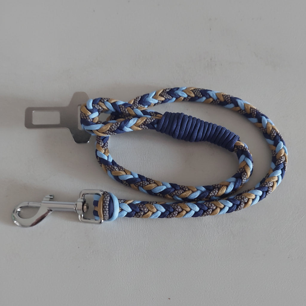 Guinzaglio auto bosco incantato blu realizzato artigianalmente in italia intrecci realizzati a mano per la linea di zekyshop