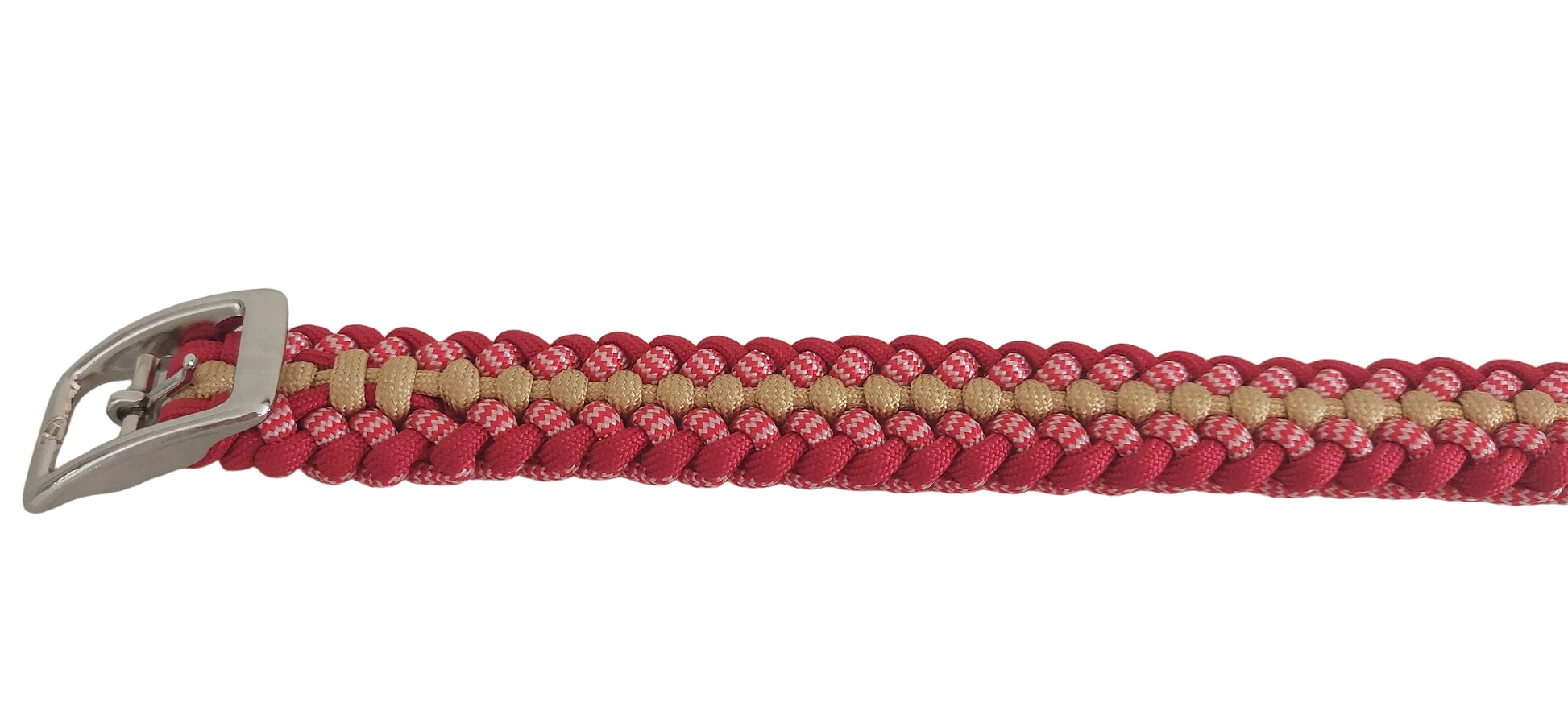 Particolare della fibbia del Collare rosso per cani di taglia piccola e media coordinato al suo guinzaglio rosso. Set chic per ogni occasione.