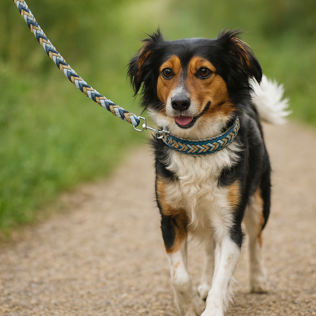 Guinzaglio Bosco Incantato Blu  a passeggio con Zeky