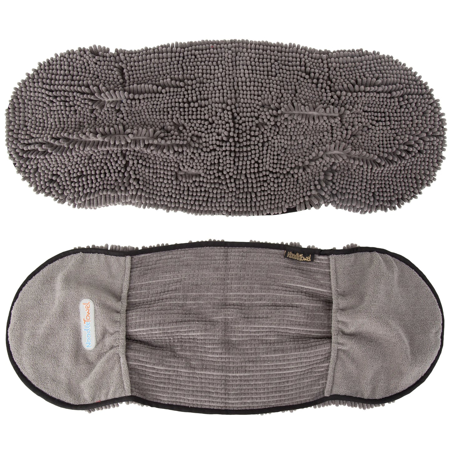 asciugamano-noodle-super-assorbente-cani-gatti lato esterno con comode tasche per infilare le mani e lato interno con dettagli in microfibra