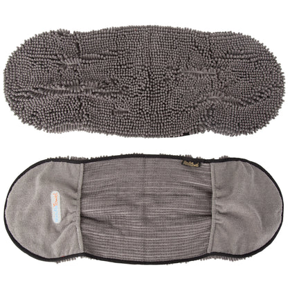 asciugamano-noodle-super-assorbente-cani-gatti lato esterno con comode tasche per infilare le mani e lato interno con dettagli in microfibra