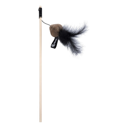 bacchetta smash gioco interattivo per gatti con piume nere e campanellino