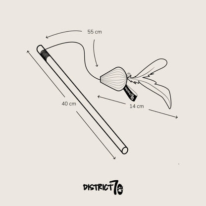 bacchetta smash gioco interattivo per gatti misure del bastoncino 40cm della cordoncino 50cm e della pallina in cartone con piume di 14cm
