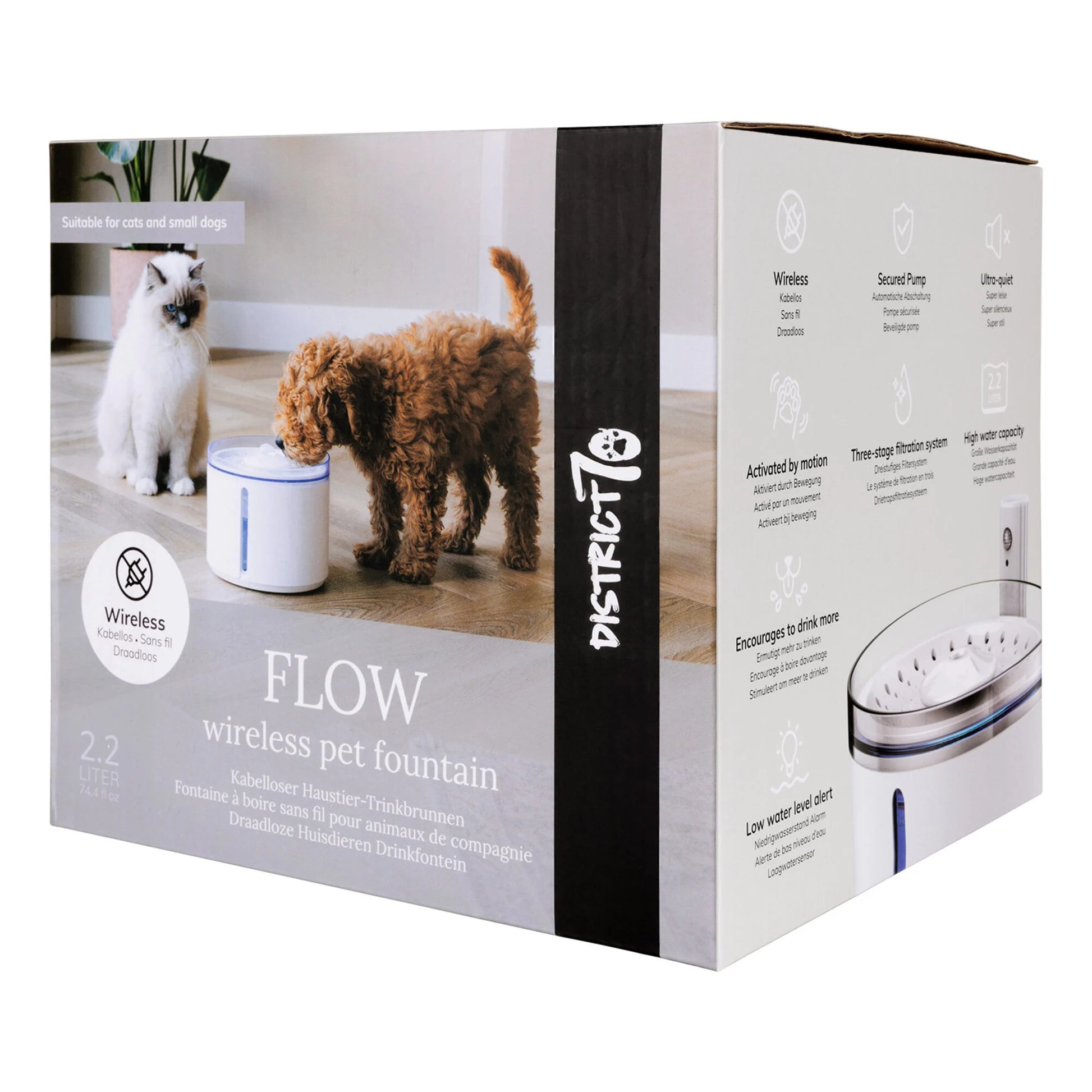 fontana di colore bianco per cani e gatti ultra silenziosa con sensore di movimento capacità 2 litri