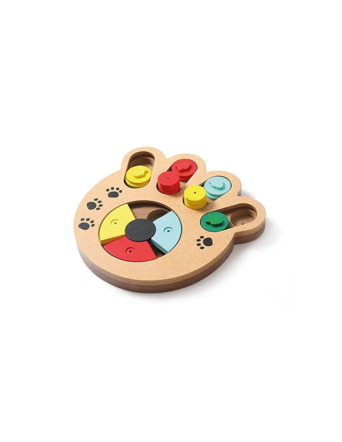 gioco di attivazione mentale per cani in legno colorato a forma di zampa