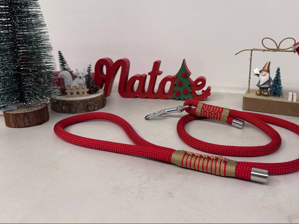 guinzaglio rosso Isa abbinato al suo collare chic per Natale per cani di taglia piccola e media regalo perfetto per natale
