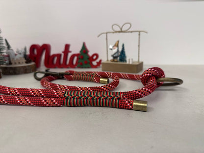 guinzaglio rudolph particolare intrecciato realizzato a mano in italia con motivi e colori natalizi