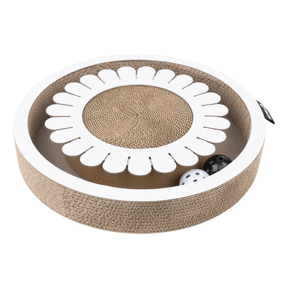 tiragraffi Bloom bianco con due palline con campanellini per stimolare il gioco del gatto