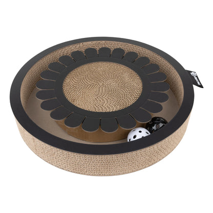 tiragraffi Bloom nero con due palline con campanellini per stimolare il gioco del gatto. divertimento e benessere per gatti