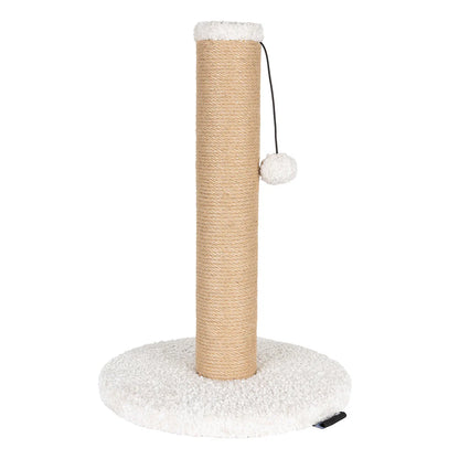 Tiragraffi per gatti con rivestimento in teddy e il palo in yuta con una pallina per giocare 