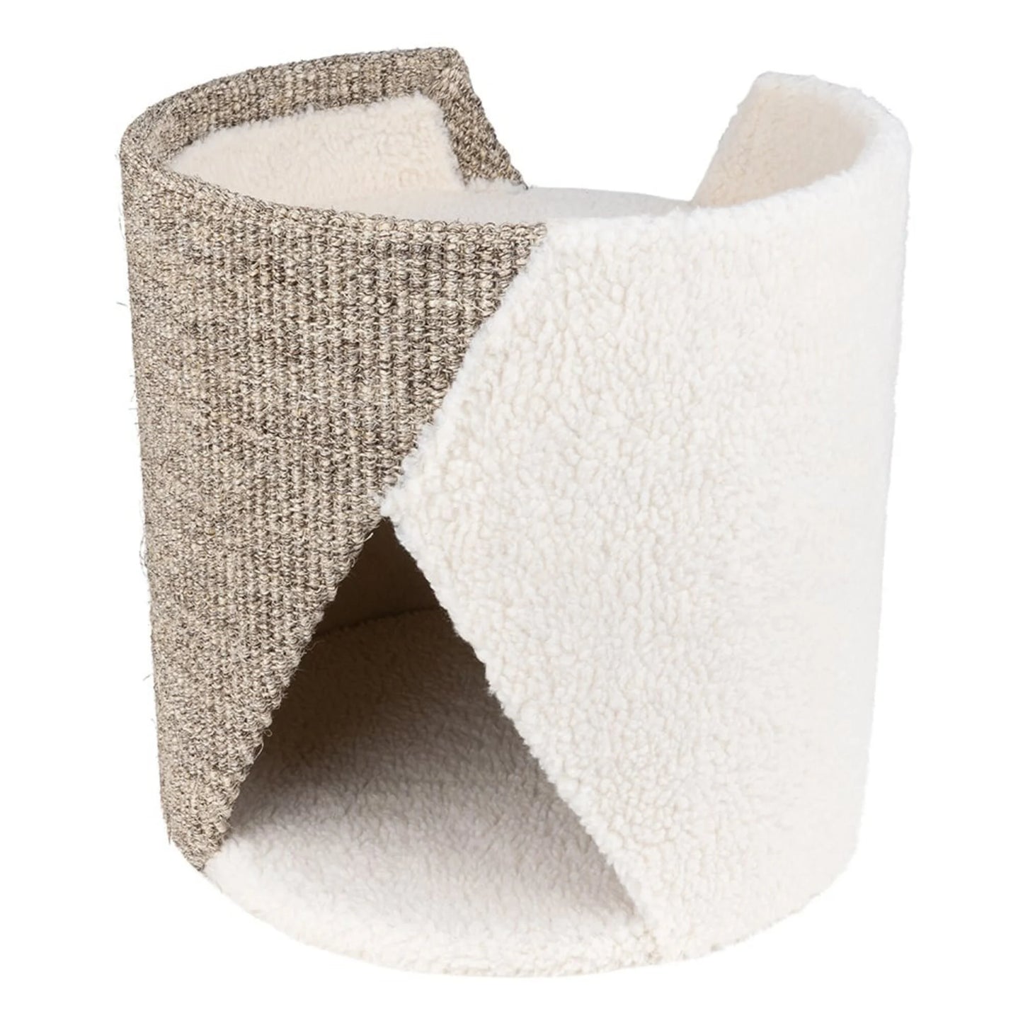 Tiragraffi Romeo e Giulietta per gatti – design compatto in tessuto intrecciato con doppio ingresso