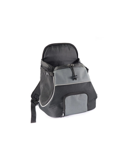 Zaino trasportino per cani e gatti grigio con finestra in rete